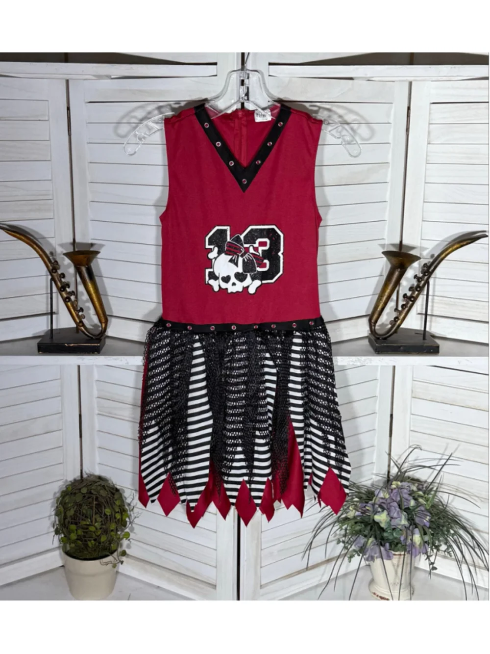 Spirit Halloween kids zombie cheerleader costume black red gothic punk alt sz L